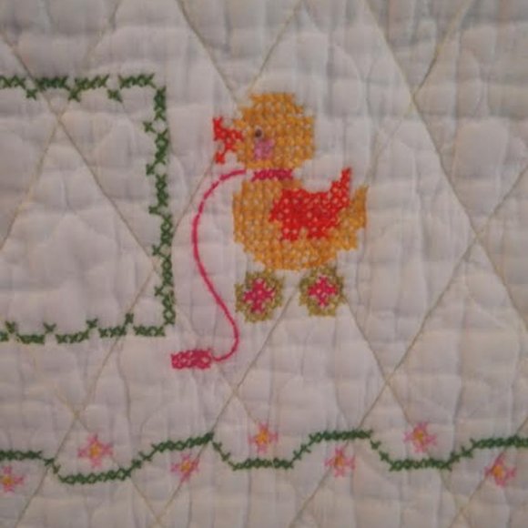 Cross Stitch Embroidered Baby Blanket, Criblet, Wall Hanging, Hand Made, 54 X 32 - Picture 4 of 10